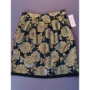 NWT Nanette Lepore Black Gold Floral Brocade Pleated Mini Skirt Size 4 MSRP $98